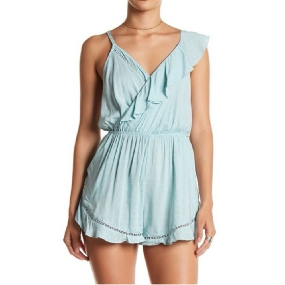 Seafoam One-Shoulder Ruffle Romper